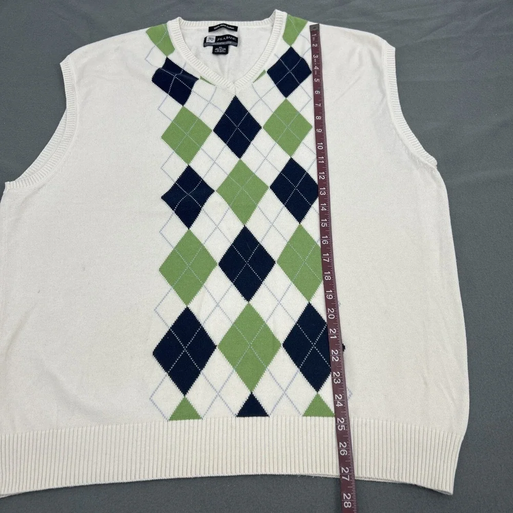 Jos A. Bank Leadbetter Golf‎ Sweater Vest Men XL White Argyle V-Neck Pullover